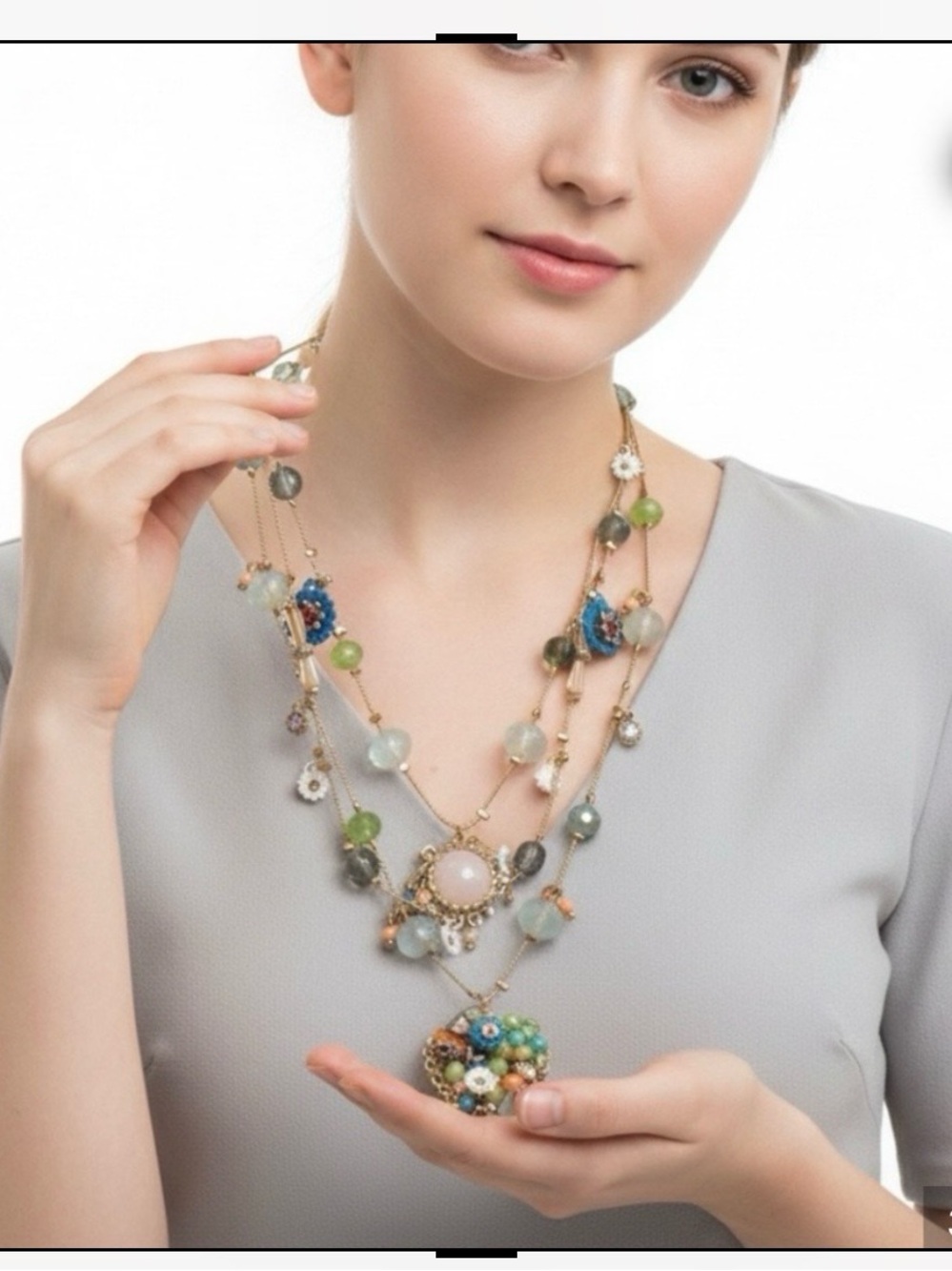 Betsey Johnson Gold-Tone Multicolor Beaded Layered Necklace - Picture 3 of 6